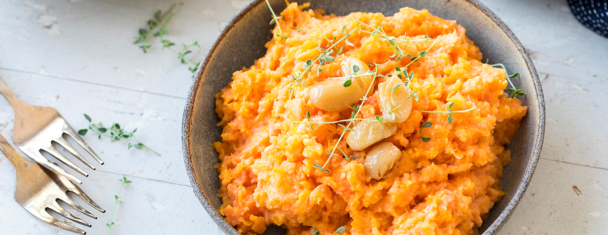 פירה בטטה ודלעת עם שום צלוי